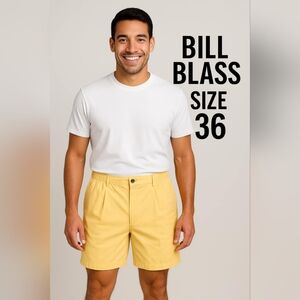 Bill Blass Mens Yellow Flat Front Elastic Waist 100% Cotton Shorts Size 38